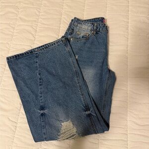 Edikted Distressed Blue Flare Jeans